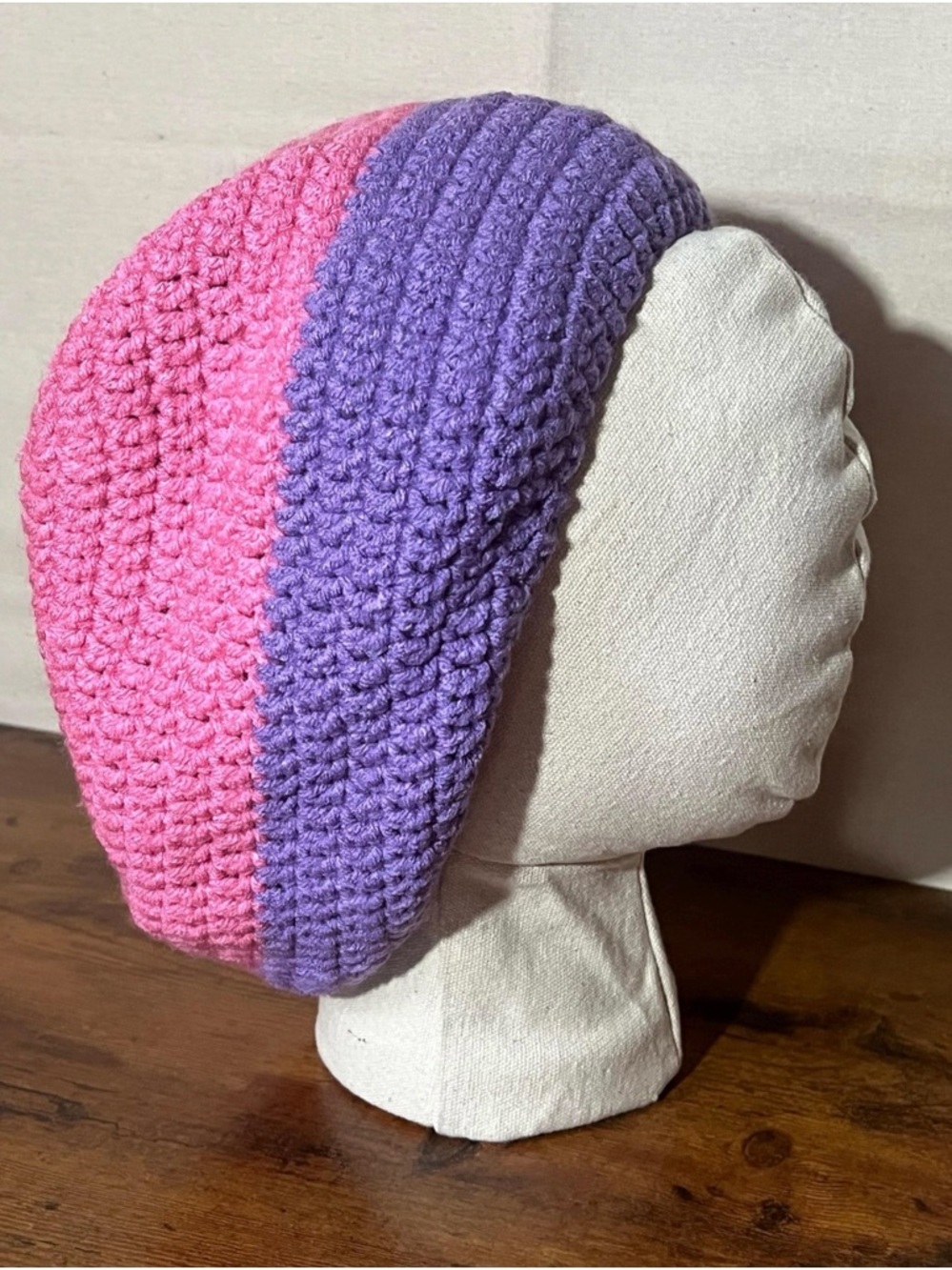 Handmade Crochet Rasta Tam Hat | Slouchy Beanie for Locs | Purple & Pink